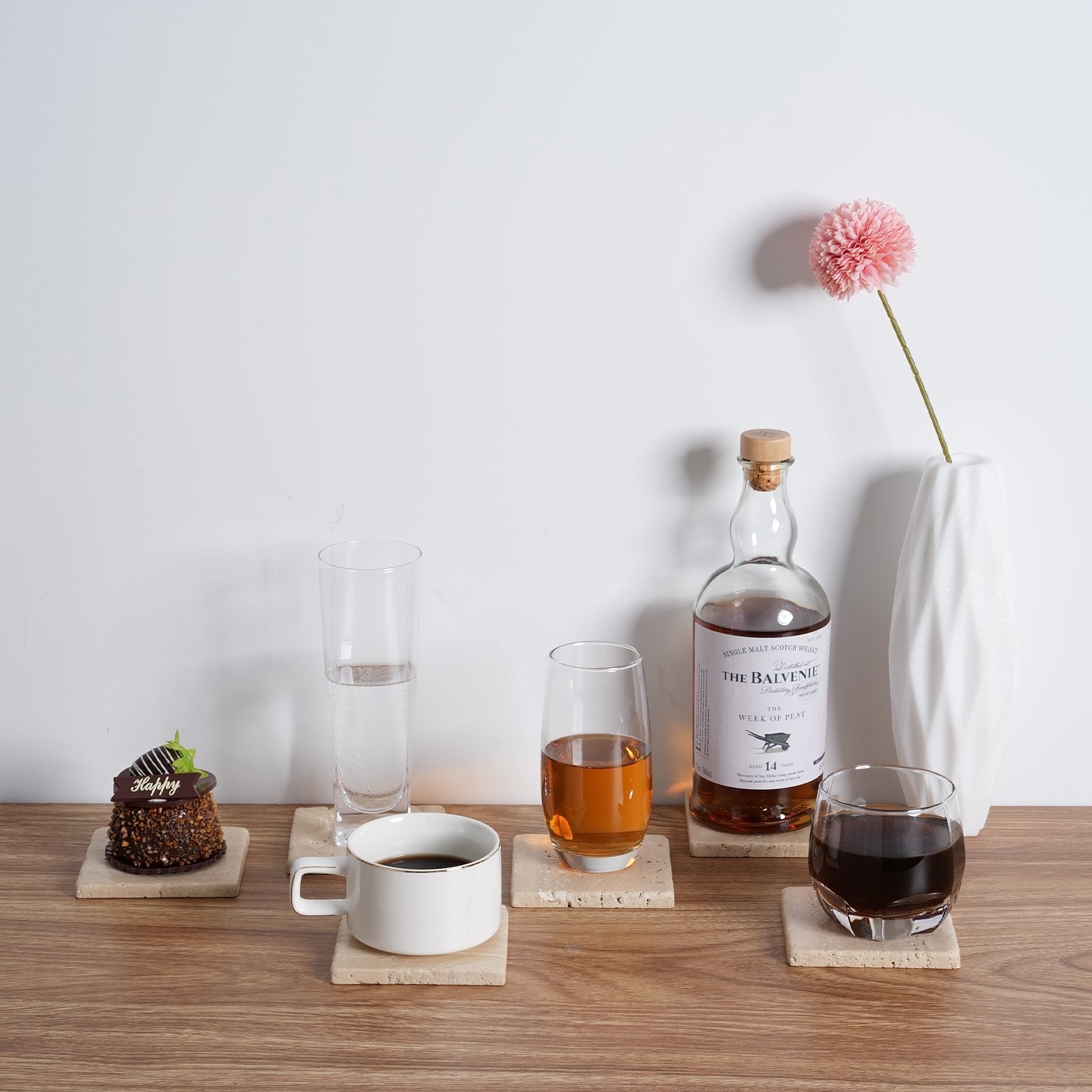 Koville Natural Travertine Marble Coasters,Set of 6-Travertino Romano