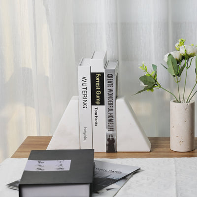 Koville White Trapezoid Bookends – Illuminating Elegant Spaces · Natural Pattern B