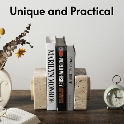 Koville Beige Square Bookends – Natural Warmth and Timeless Calm