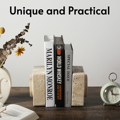 Square Bookends - Travertine (Travertino Romano)