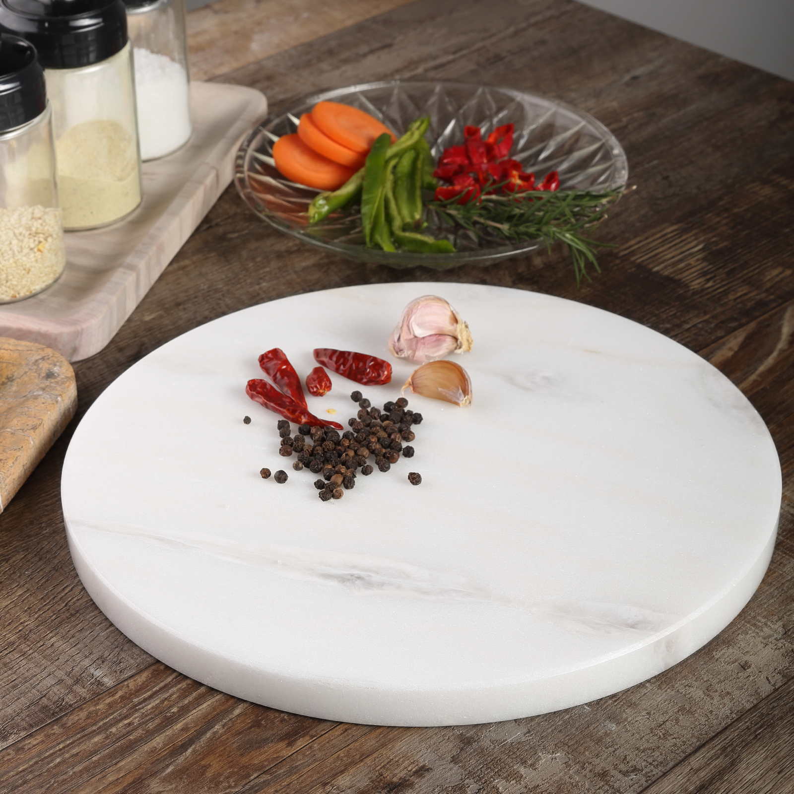 Koville Natural Marble Round Pastry Board-Namib Bianco