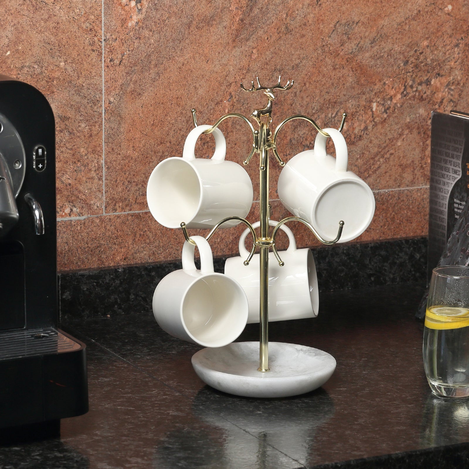 Koville Natural White Marble Base Mug Holder-Namib Fantasy