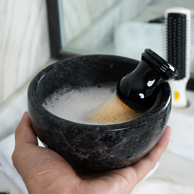 Shaving Bowl & Brush - Granite (Angola Silver Black)