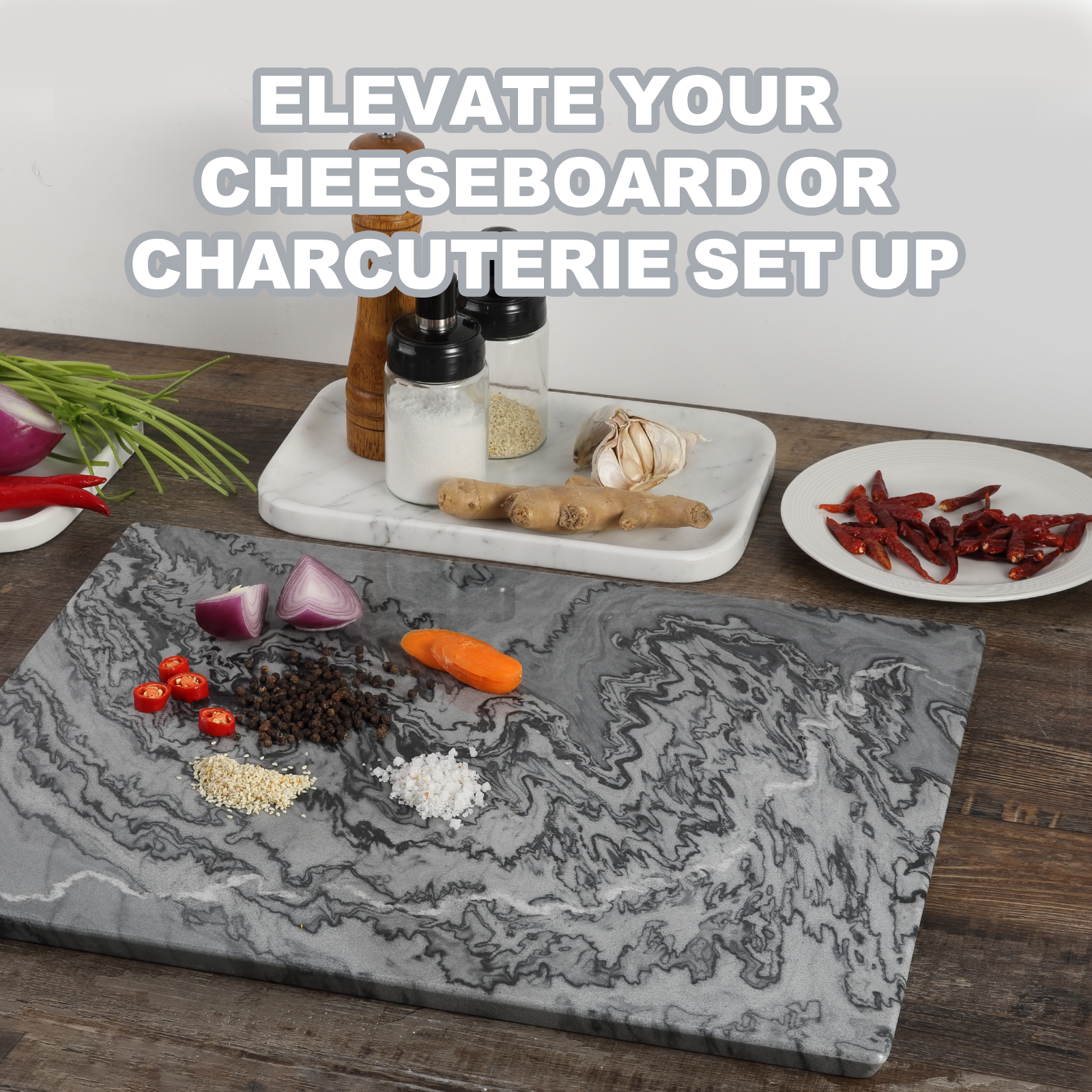 Koville Natural Marble Rectangle Pastry Board-Monte Grigio