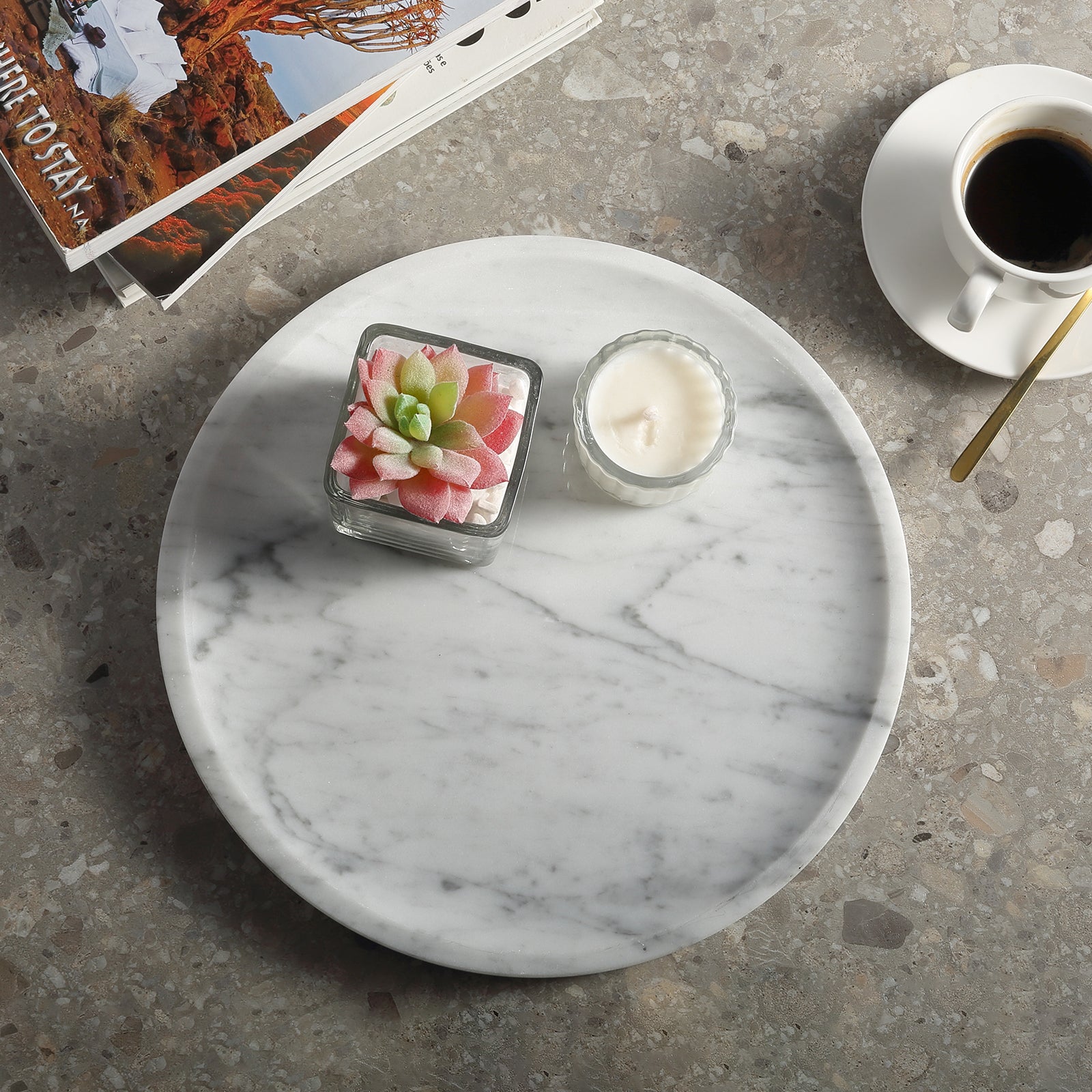 Round Serving Tray - Marble (Arabescato)