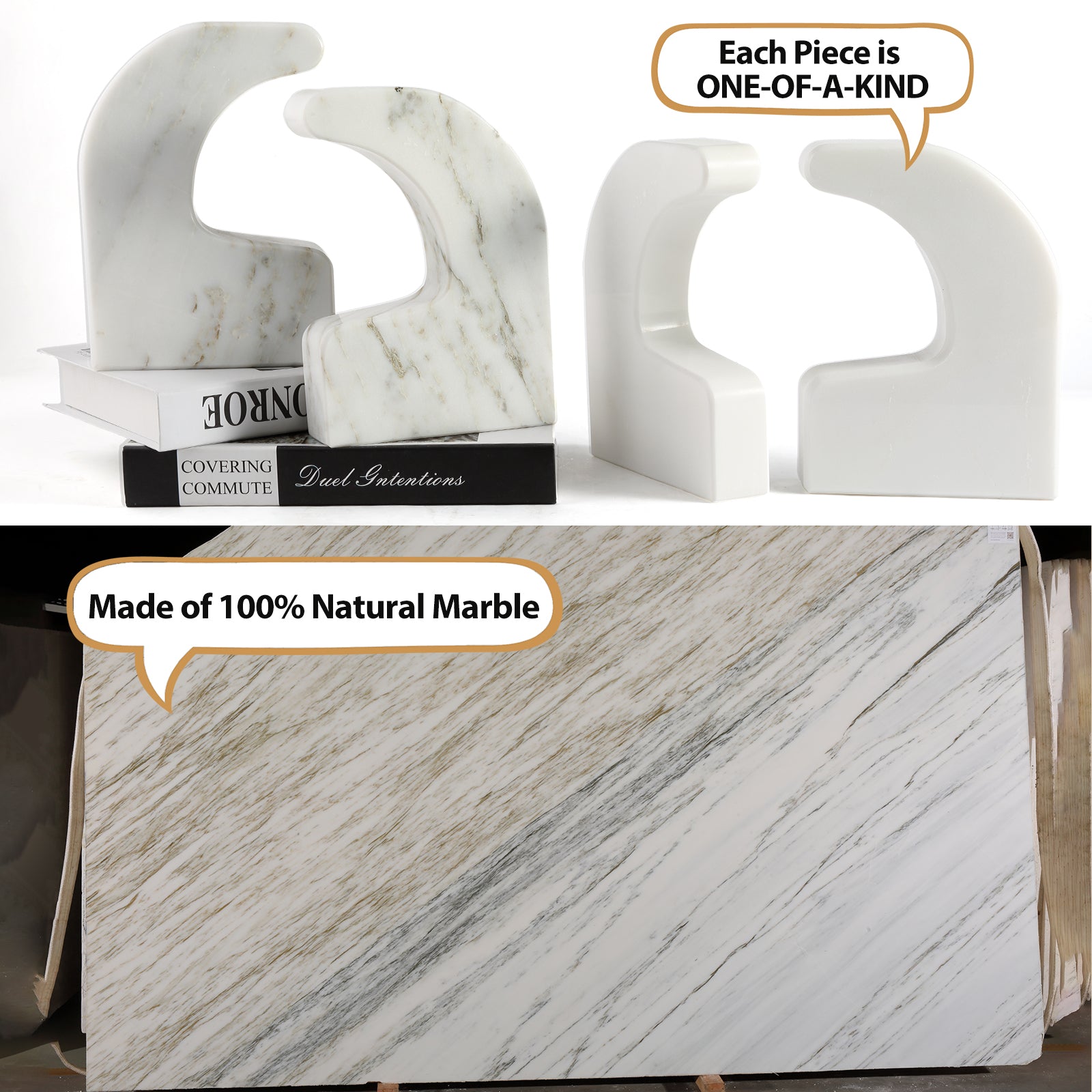 Swan Shaped Bookends - Marble (Oriental Calacatta)