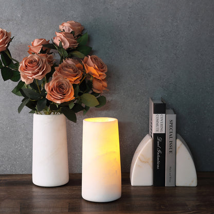 Koville Natural Marble Vase 3.77", Cylindrical-Namib Bianco