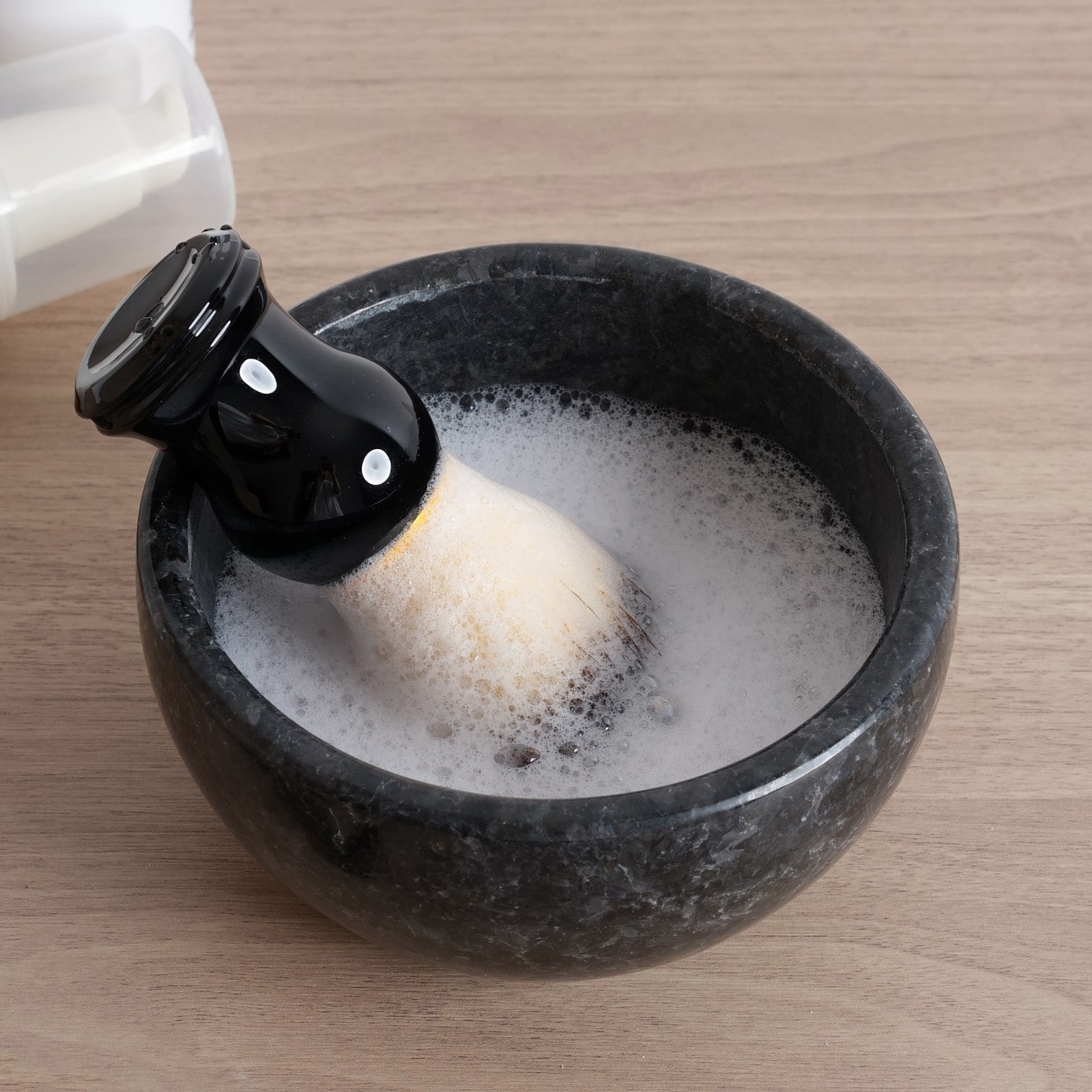 Shaving Bowl & Brush - Granite (Angola Silver Black)