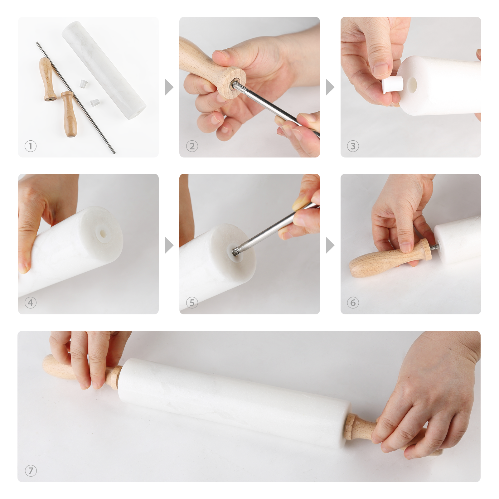 Koville Natural Marble Rolling Pin with Wooden Base, 9.75 inch-Namib Fantasy