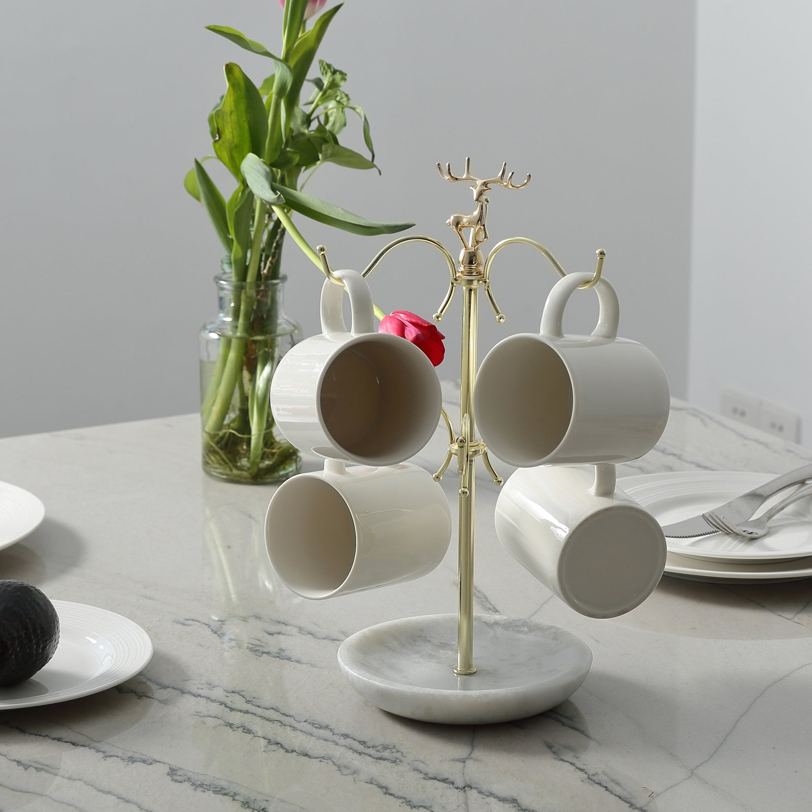 Koville Natural White Marble Base Mug Holder-Namib Fantasy