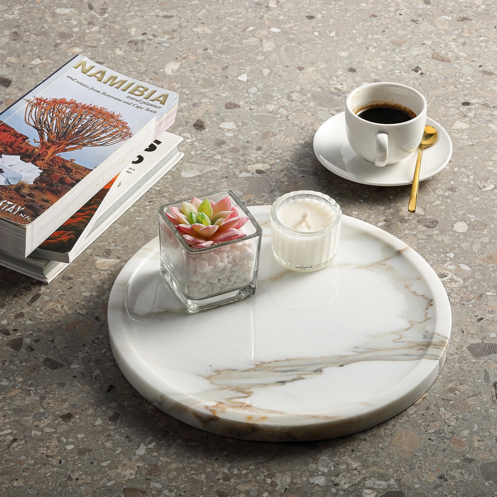Round Serving Tray - Marble (Statuario)