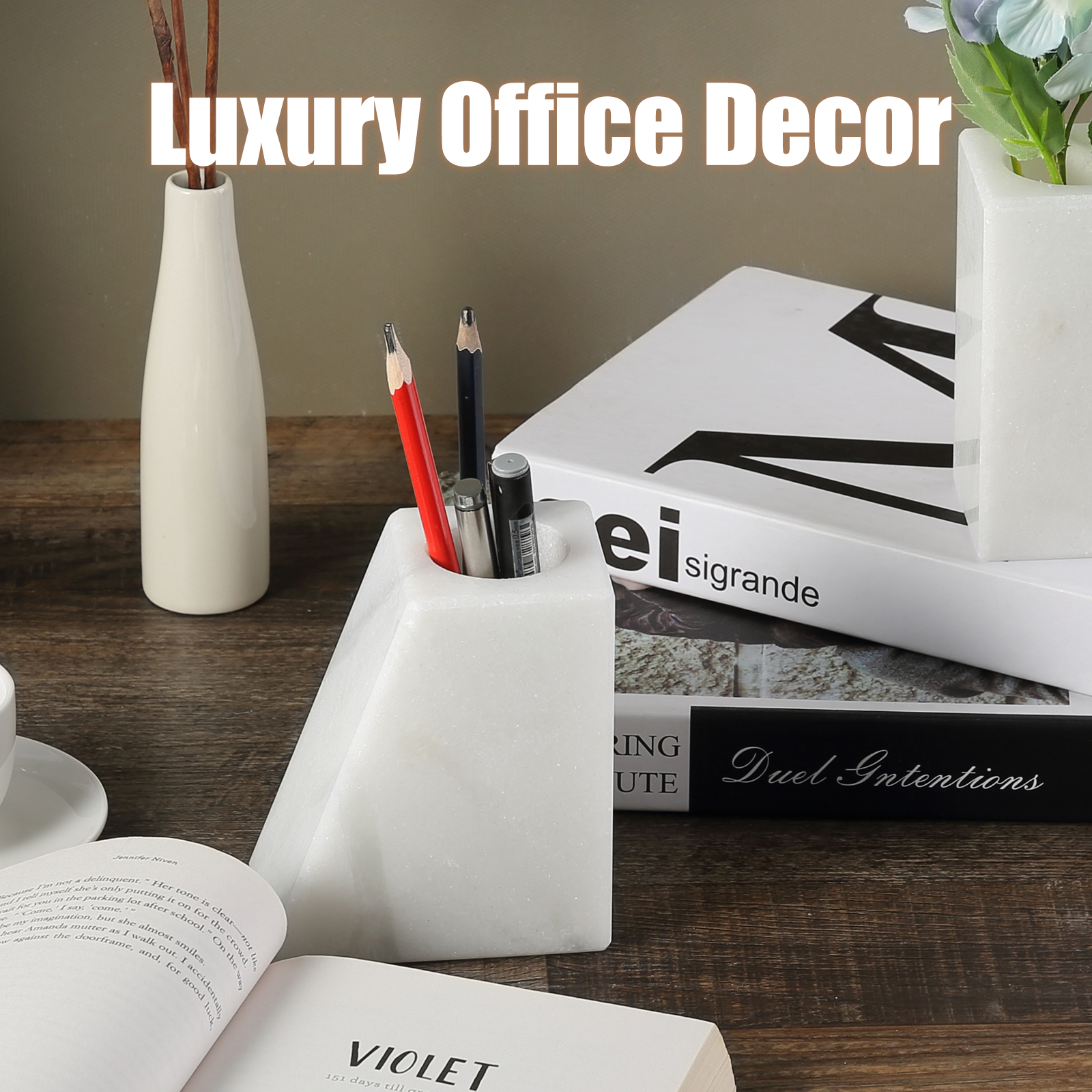 Trapezoid Vase Bookends - Marble (Namib Fantasy)