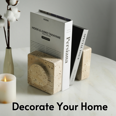 Koville Beige Square Bookends – Natural Warmth and Timeless Calm