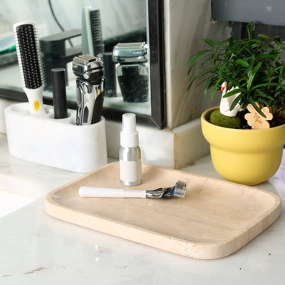 Koville Beige Rectangular Storage Tray (11.7 × 7.8 × 0.7 in) – Natural Warmth and Timeless Calm