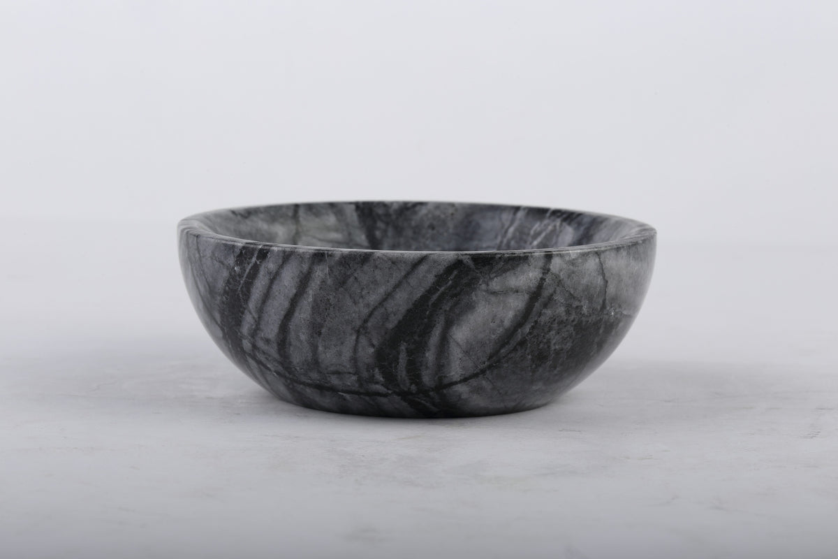 Koville black Wooden Black round incense holder with silver-gray ribbon veining