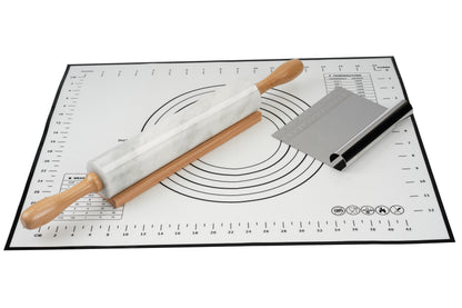 Koville Natural Marble Rolling Pin with Wooden Base Holder,18.11 inch-Namib Fantasy