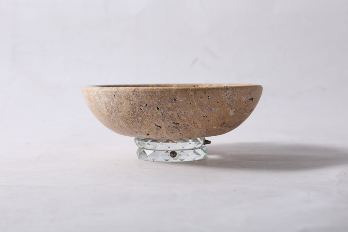 Koville golden Golden Travertine round incense holder with warm amber tones with natural pores