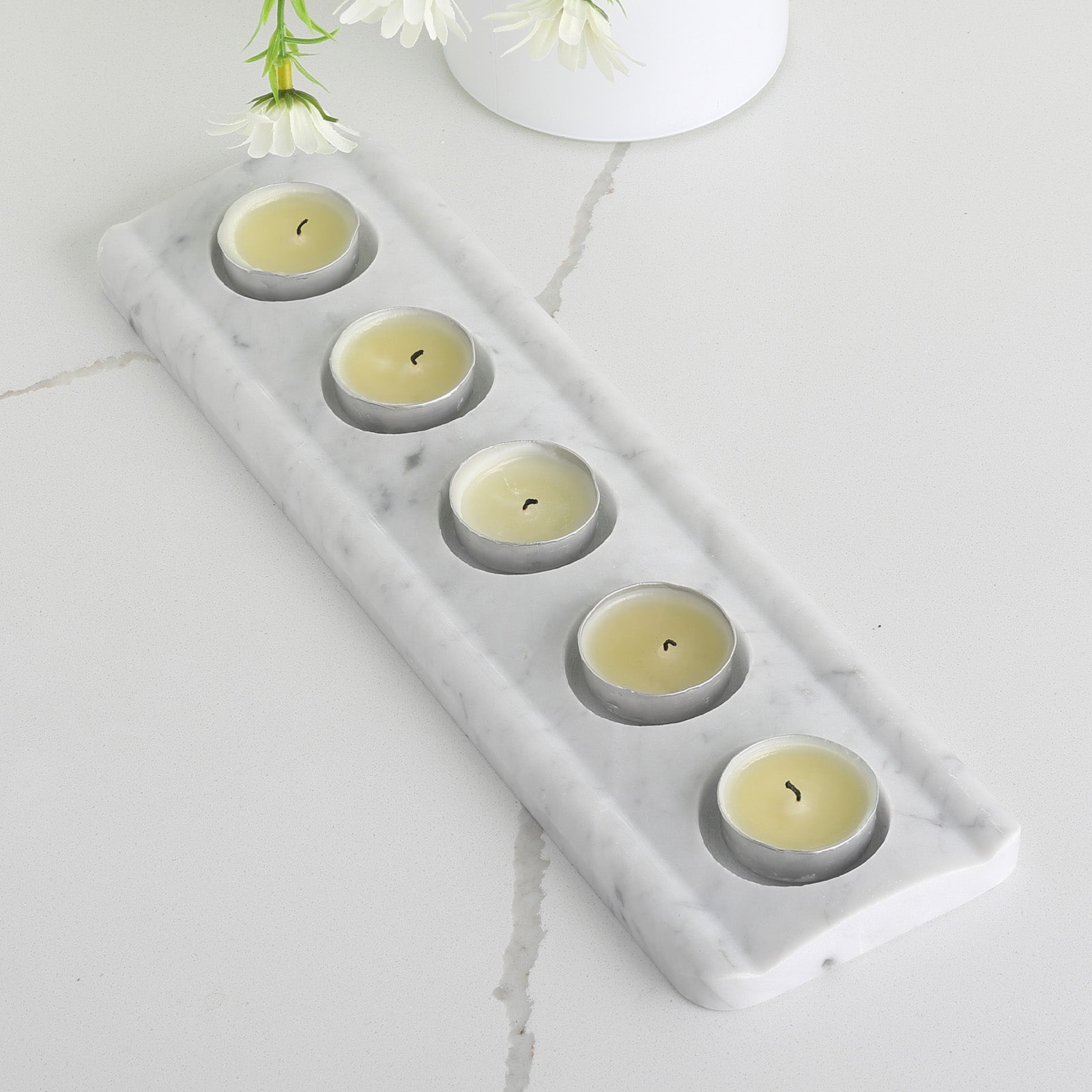 Koville 5 Holes Natural Marble Tea Light Candle Holder-Bianco Carrara