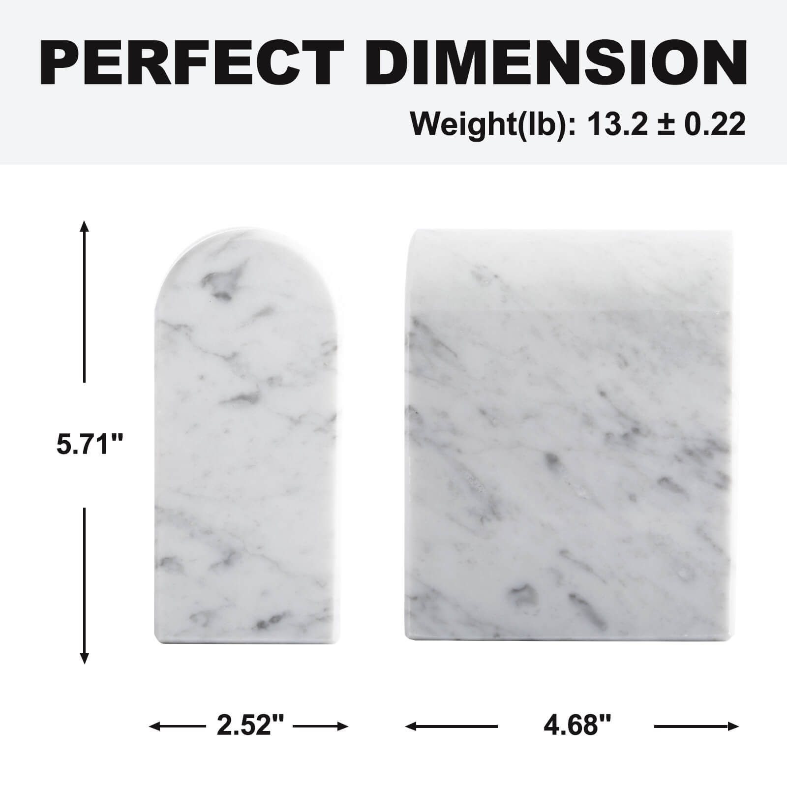 Koville 13lbs Nature Marble Bookends Heavy-Duty Book Holders Bianco Carrara