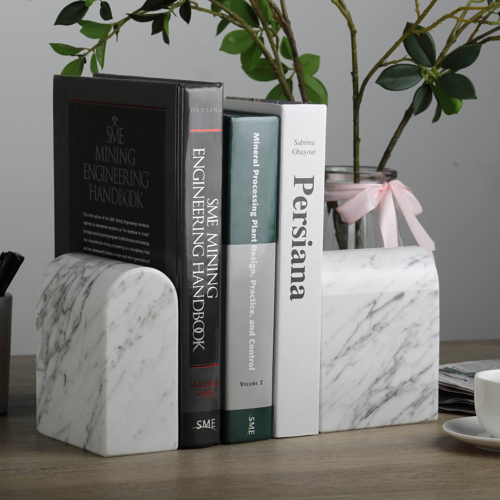 Koville 13lbs Nature Marble Bookends Heavy-Duty Book Holders Bianco Carrara