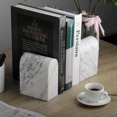 Koville 13lbs Nature Marble Bookends Heavy-Duty Book Holders Bianco Carrara