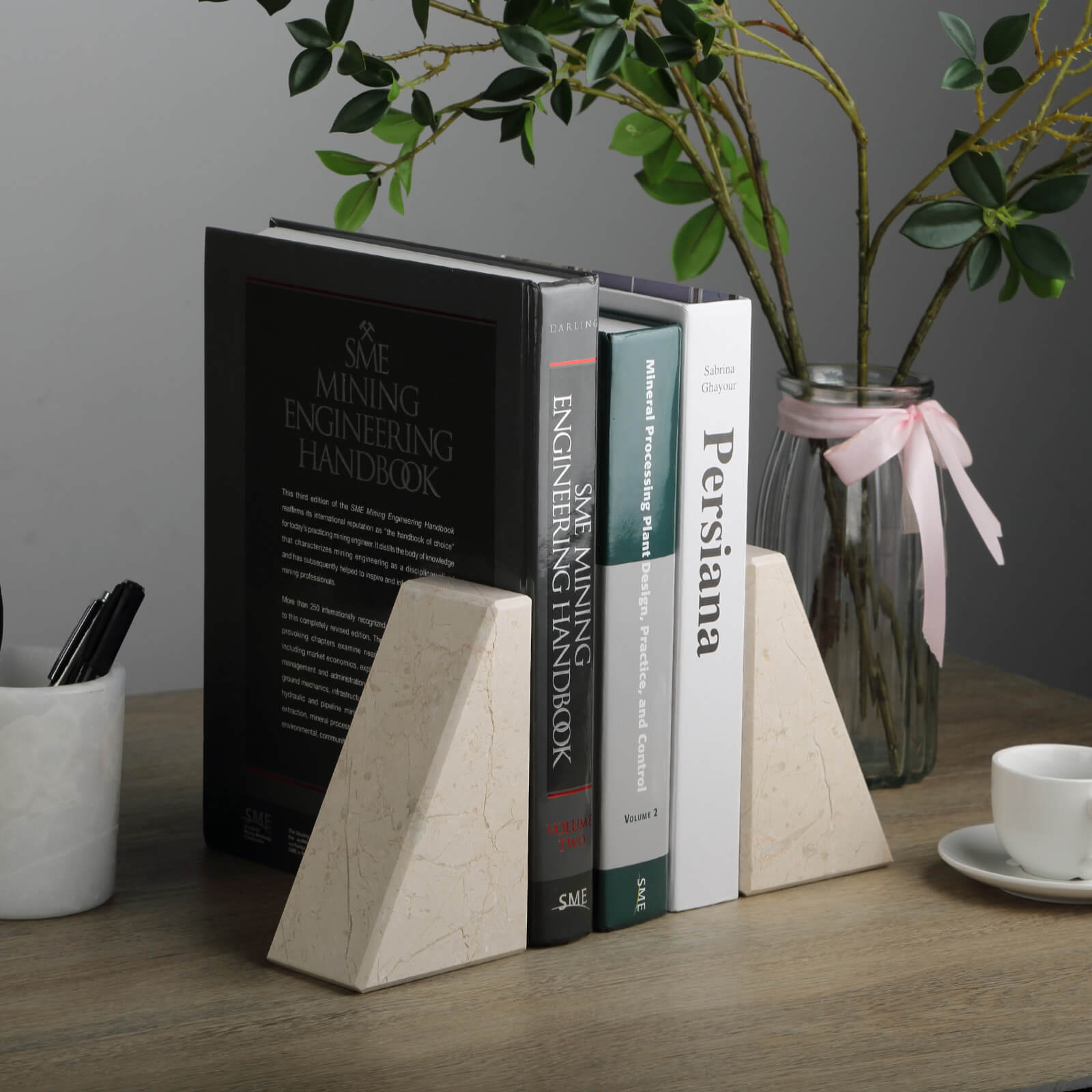 Koville-7lbs-Trapezoid-Marble-Bookends-Crema-Beige-Book-Holders