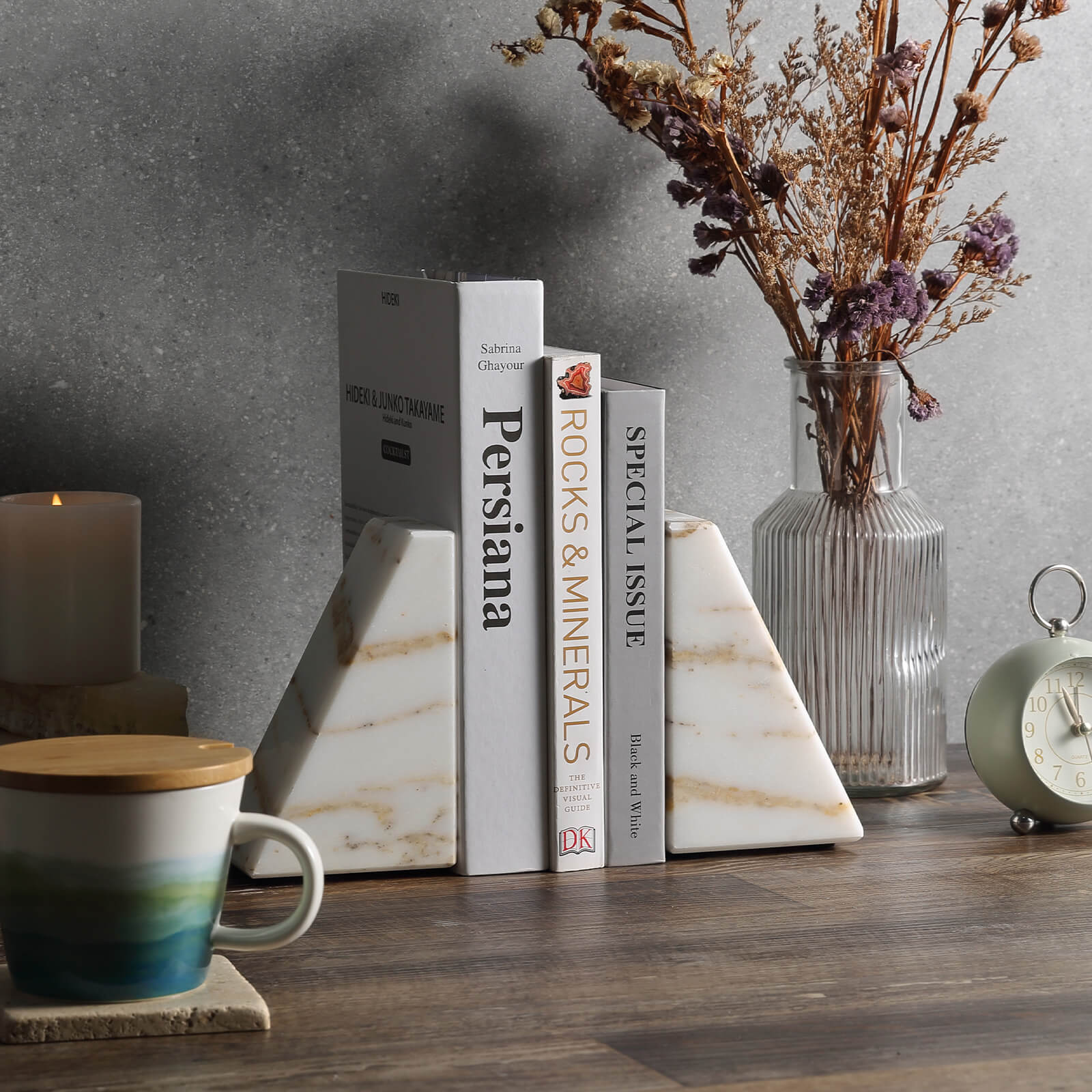 Trapezoid Bookends - Marble (Golden Calacatta)