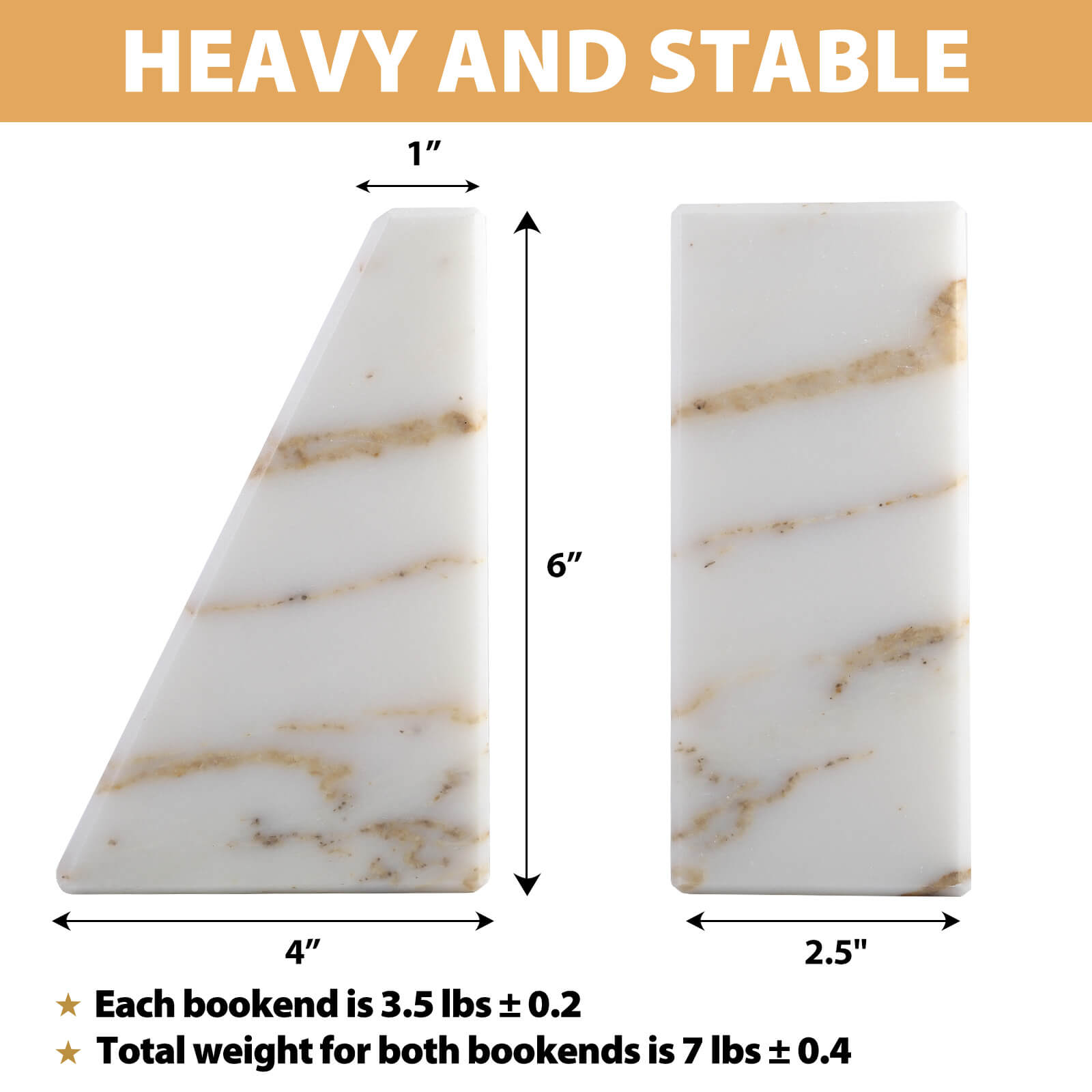 Trapezoid Bookends - Marble (Golden Calacatta)