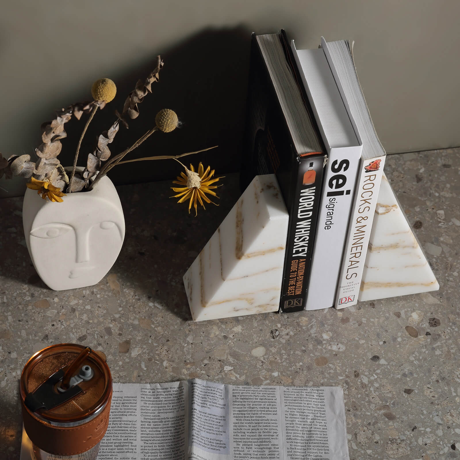 Trapezoid Bookends - Marble (Golden Calacatta)