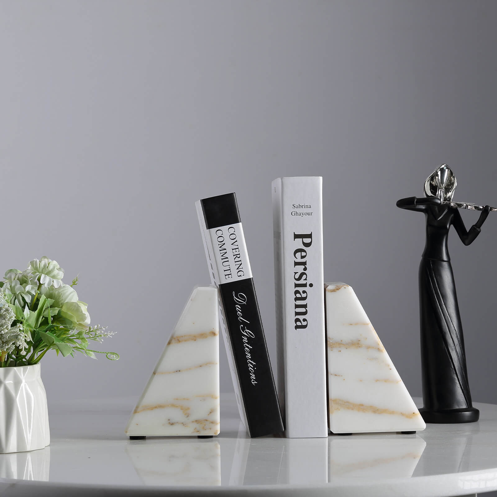アンティーク雑貨 FRANKART BOOK END MARBLE Trapezoid Bookends - Marble (Golden Calacatta)