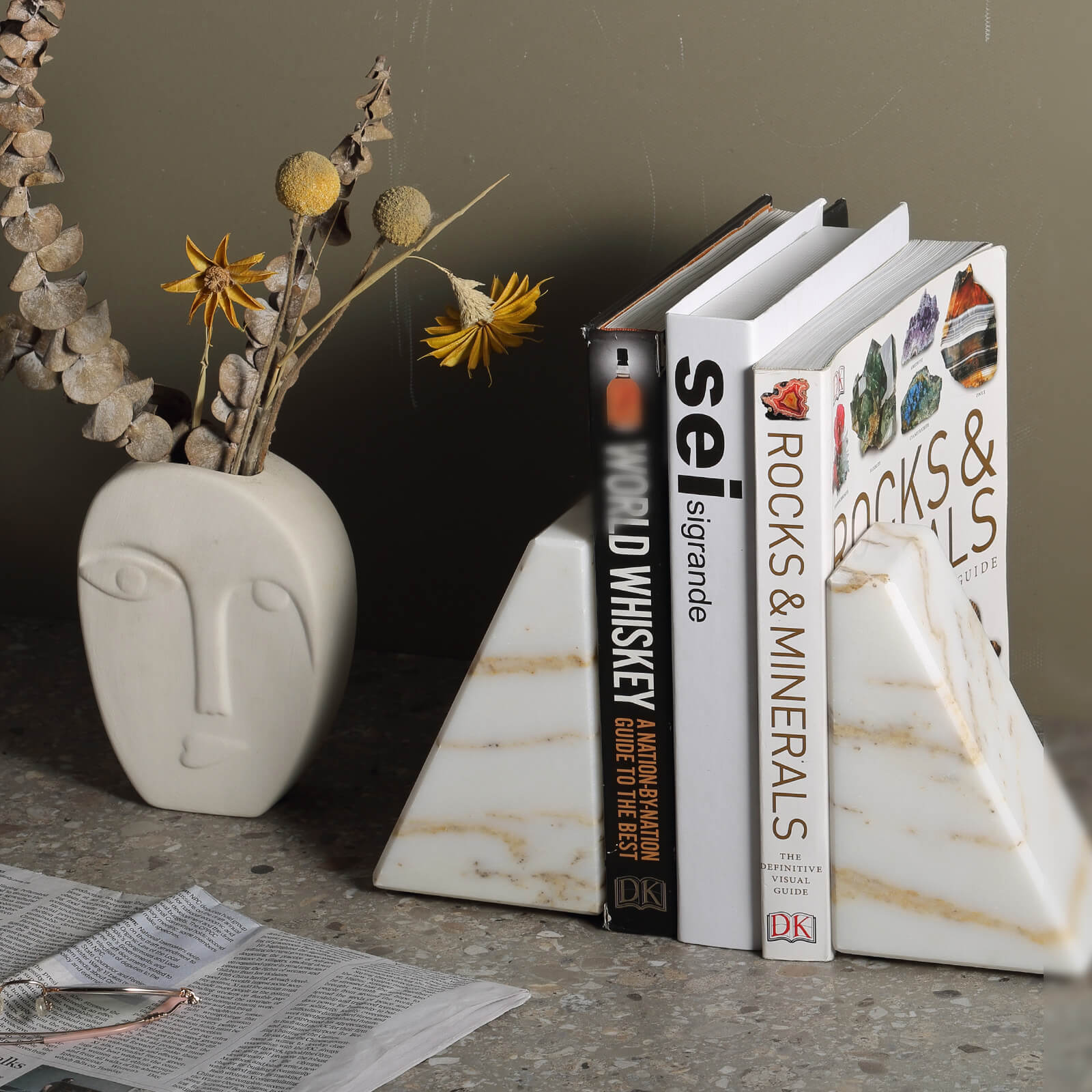 アンティーク雑貨 FRANKART BOOK END MARBLE Trapezoid Bookends - Marble (Golden Calacatta)