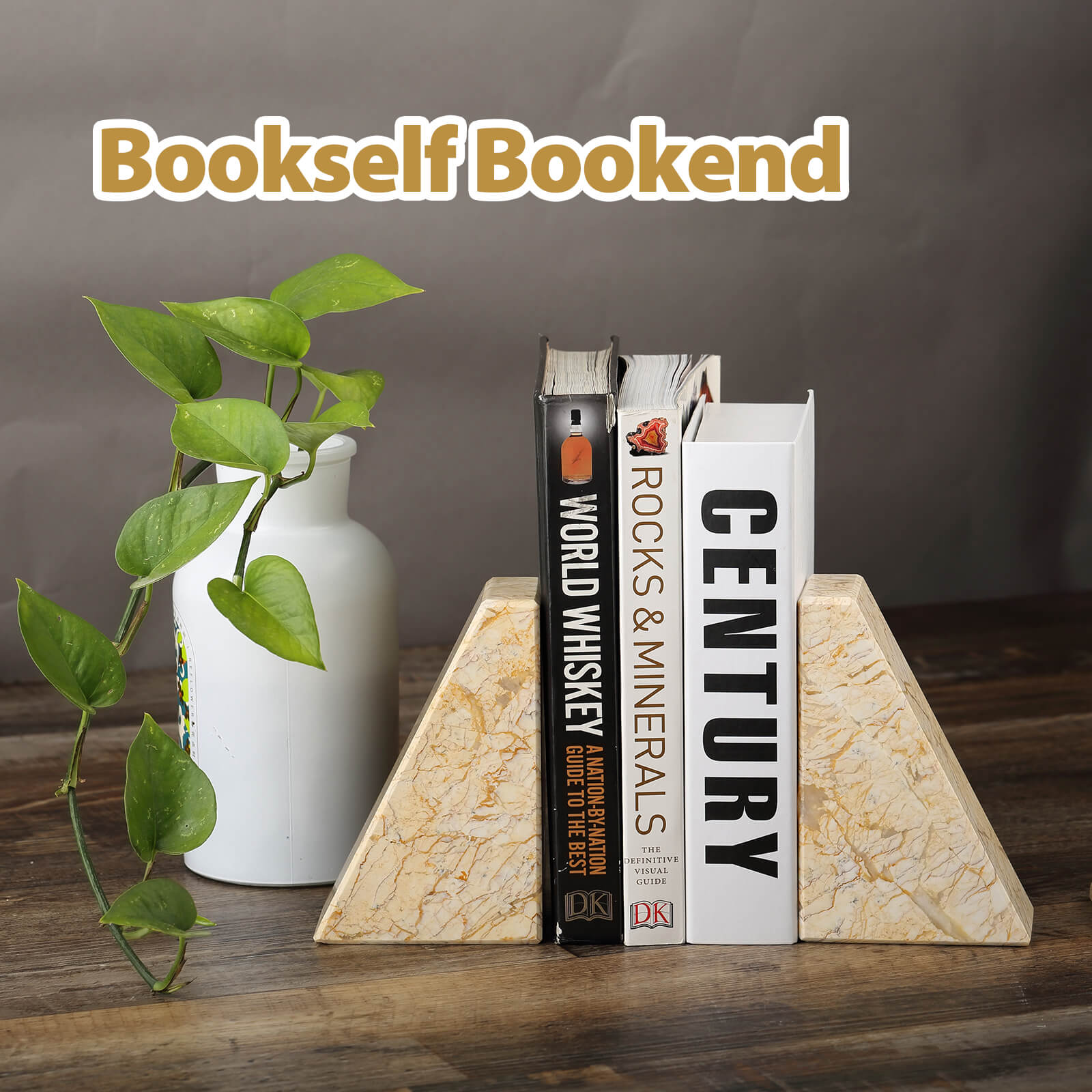 Koville-7lbs-Trapezoid-Marble-Bookends-Yellow-River-Book-Holders