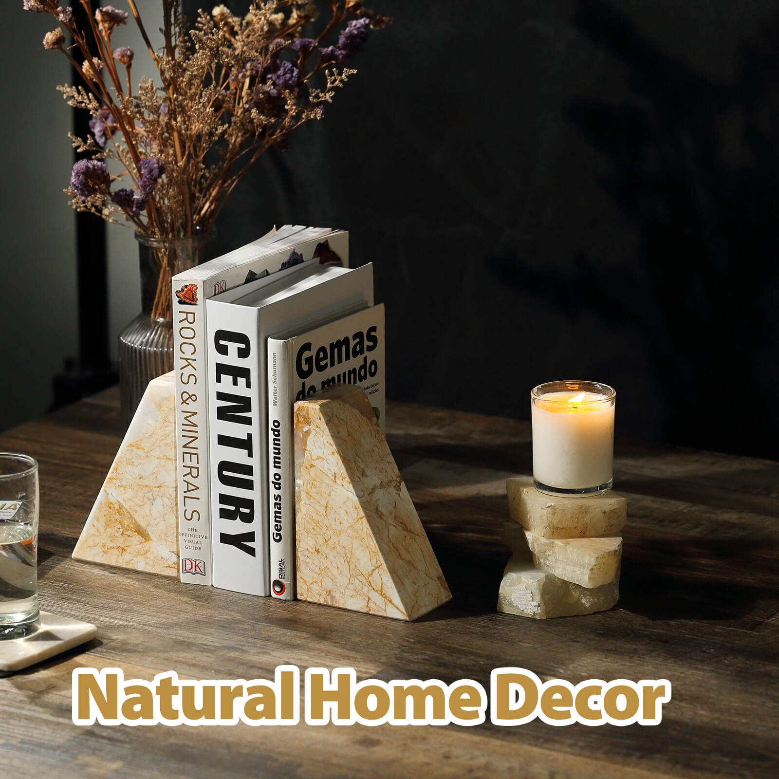 Koville-7lbs-Trapezoid-Marble-Bookends-Yellow-River-Book-Holders