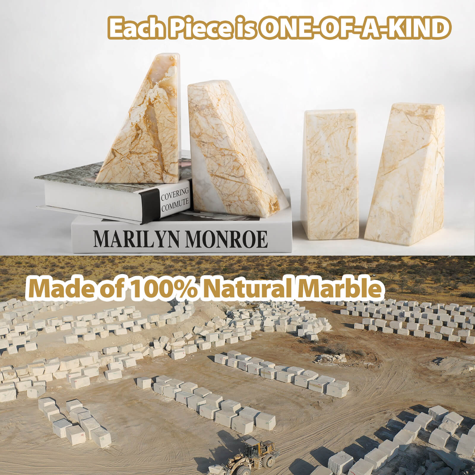 Trapezoid Bookends - Marble (Yellow River)