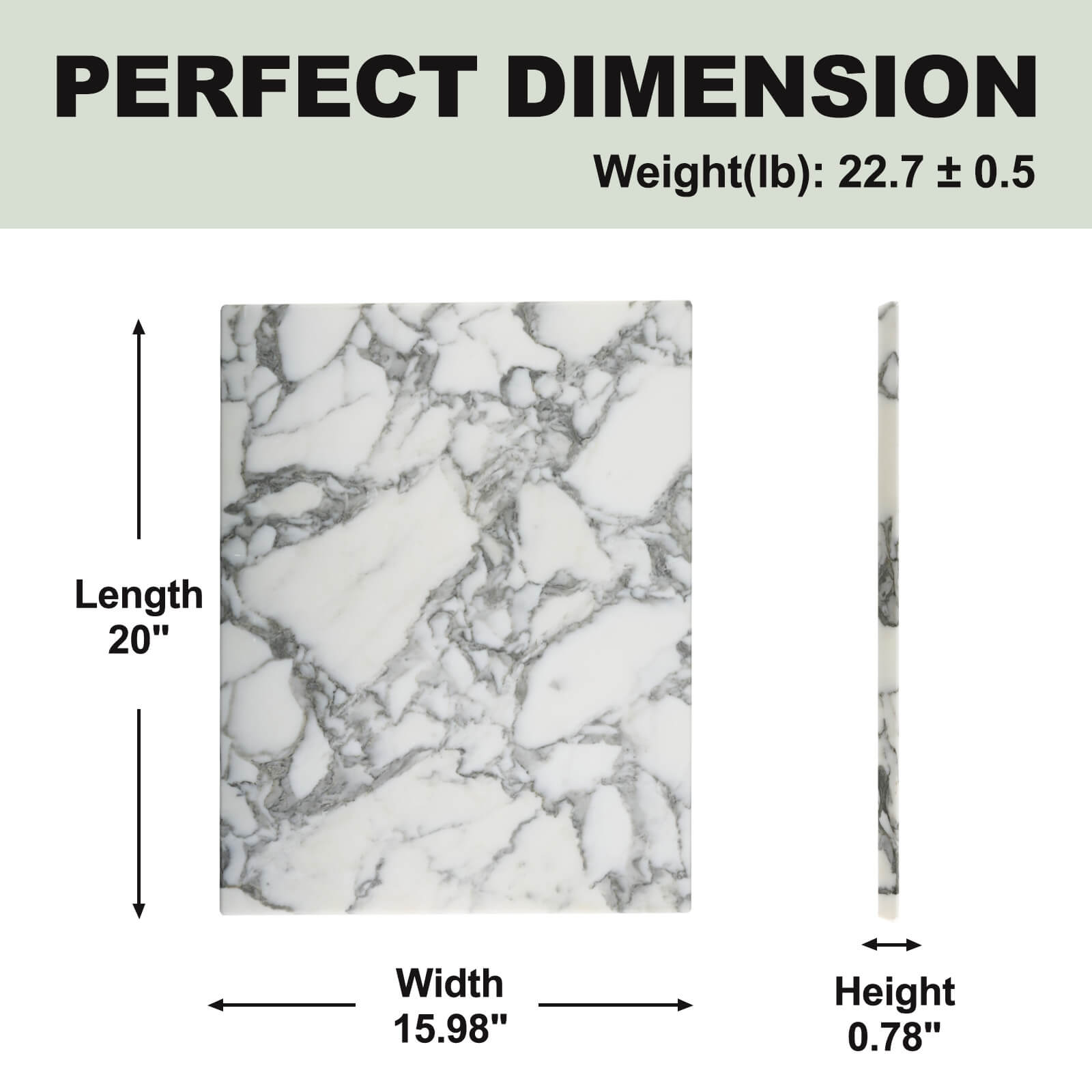 Koville Luxury Marble Cutting Board 20x16in Arabescato Marble Slab