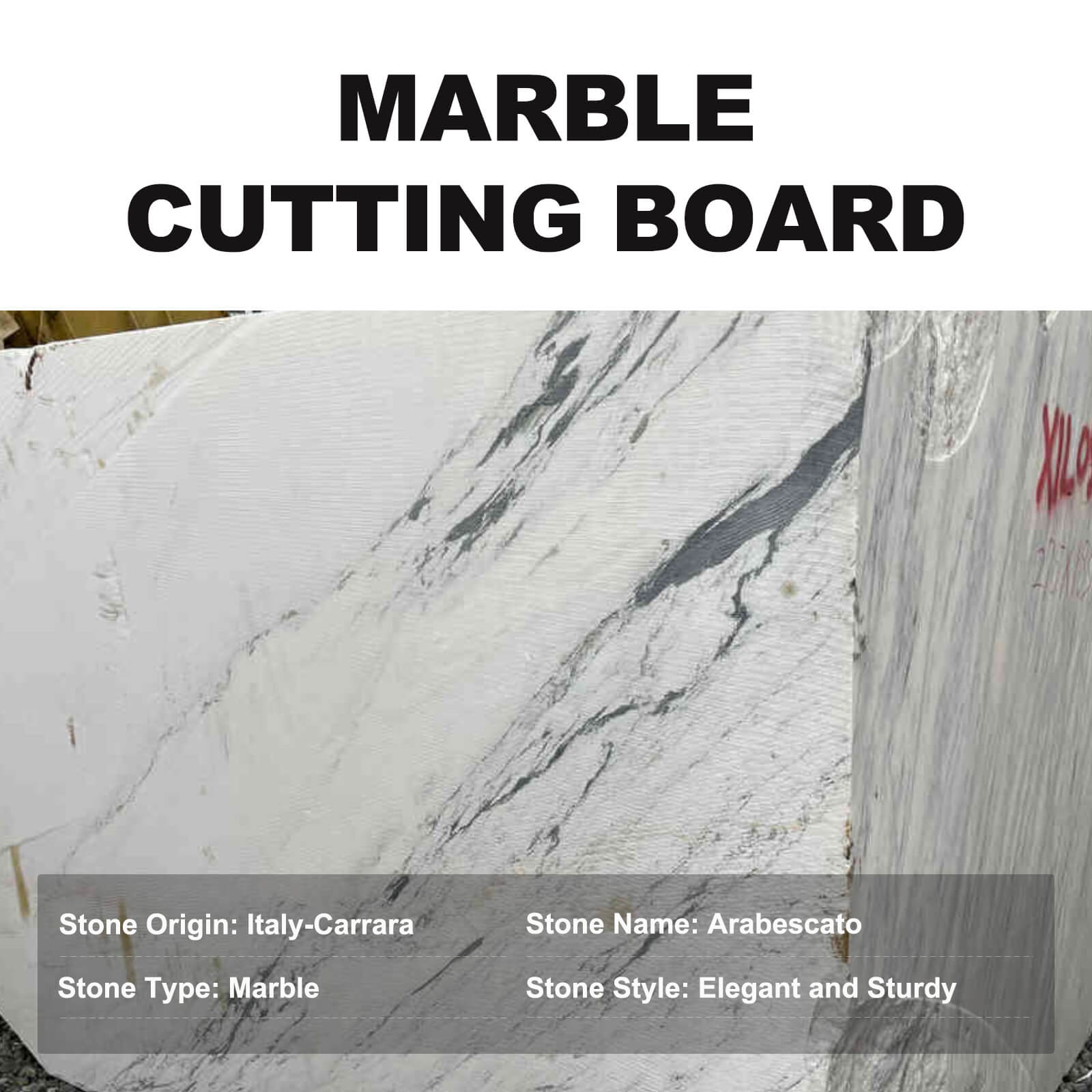 Koville Luxury Marble Cutting Board 20x16in Arabescato Marble Slab