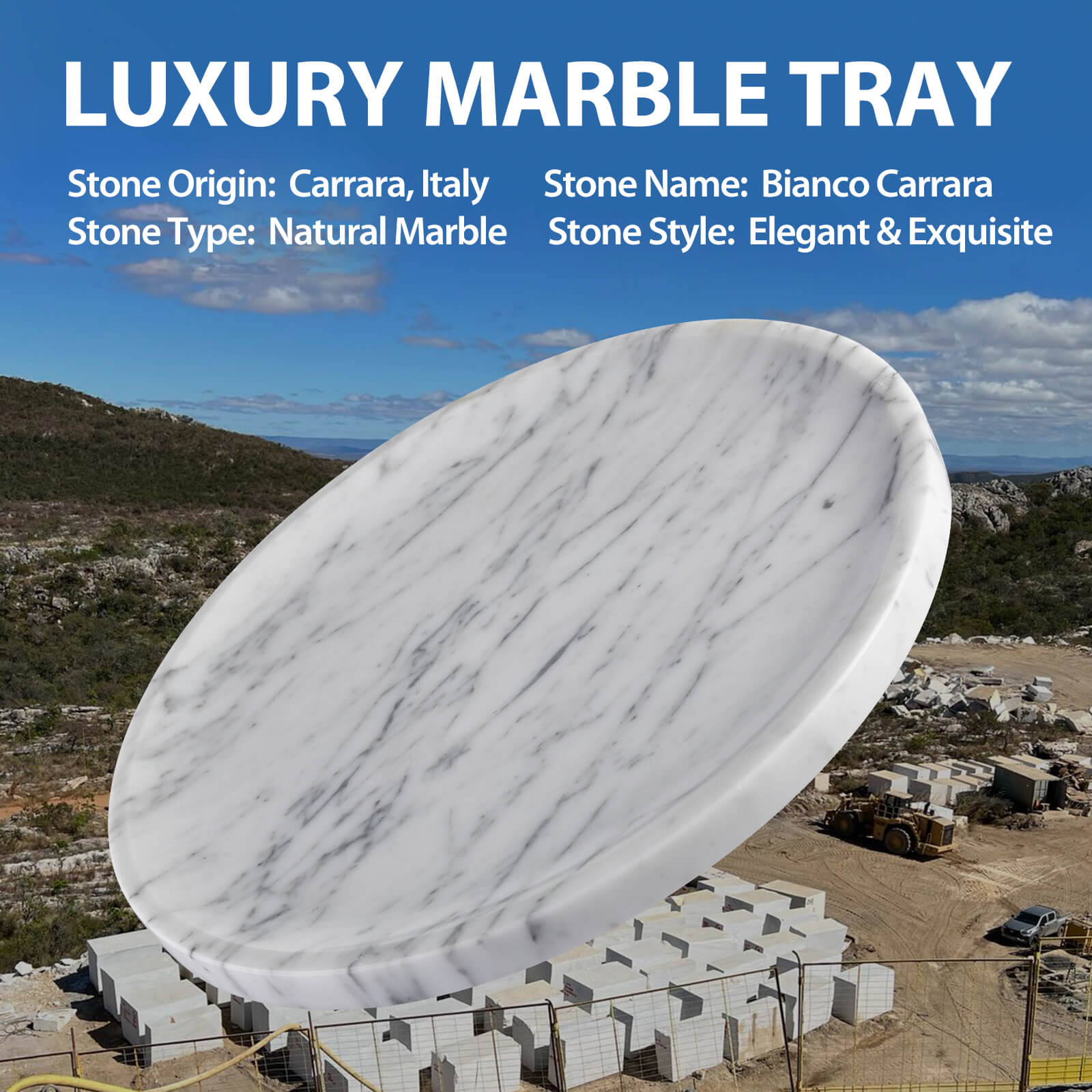 Round Serving Tray - Marble (Bianco Carrara)