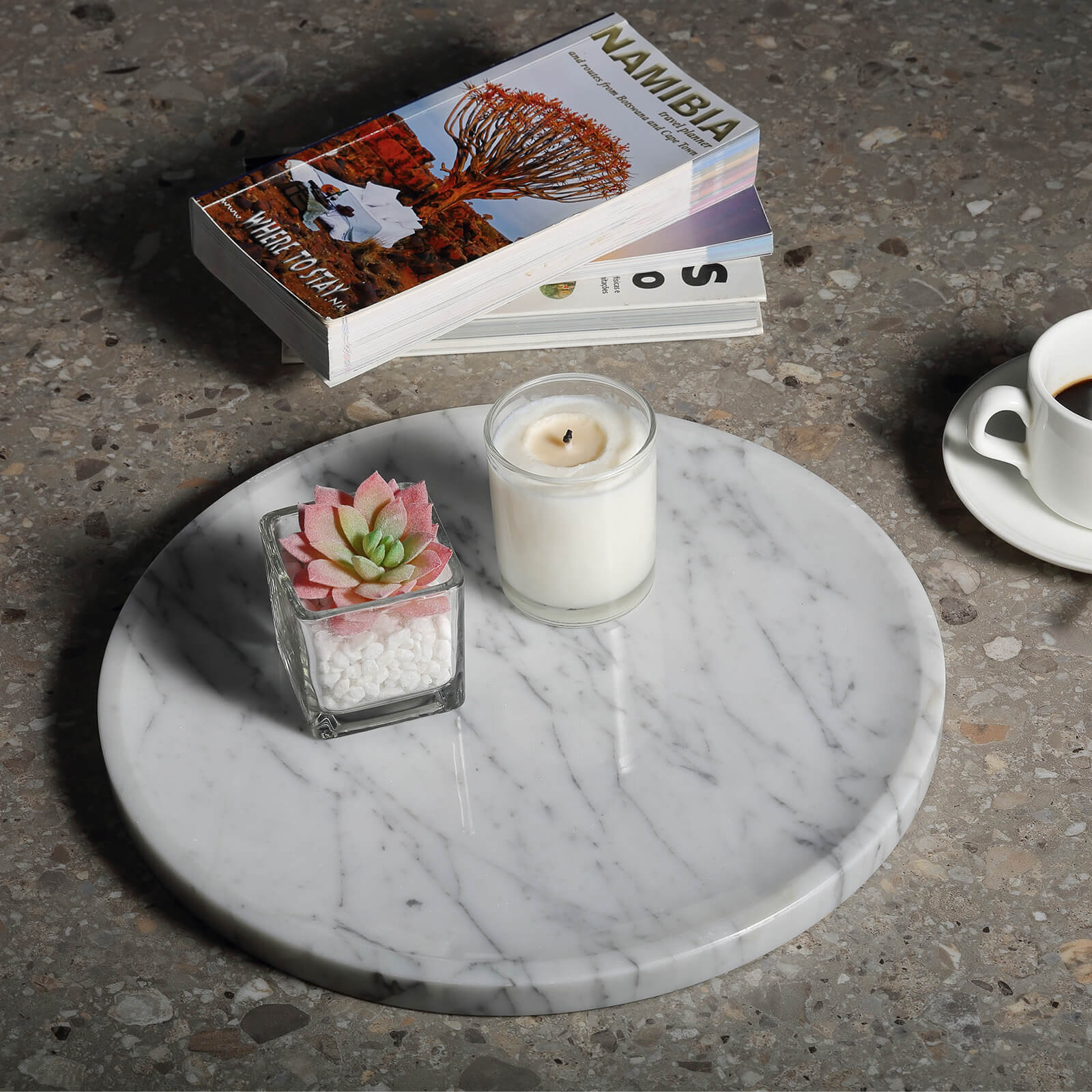 Round Serving Tray - Marble (Bianco Carrara)