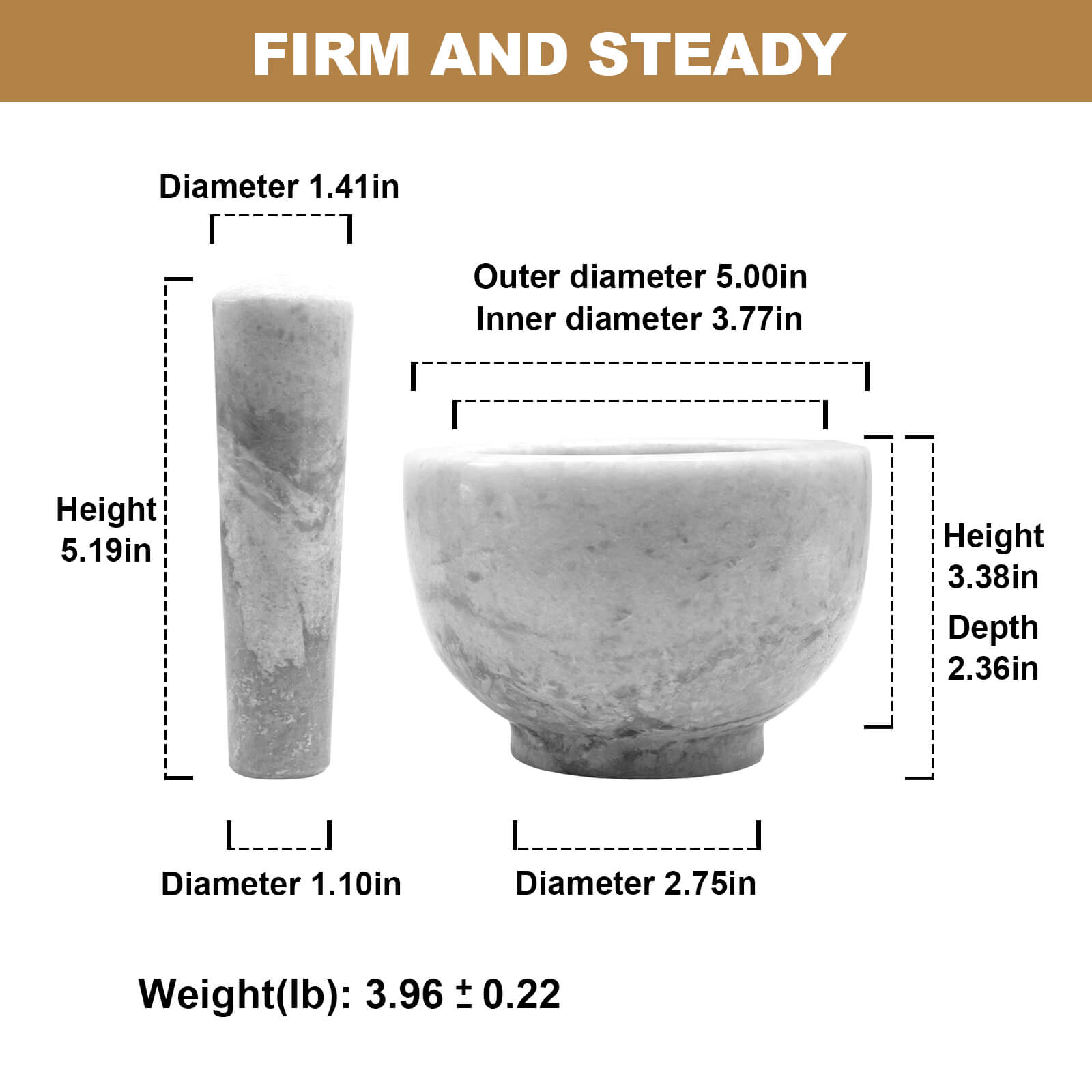 Koville Marble Mortar and Pestle Set 5.0in Grigio Fantasy Grinder Bowl