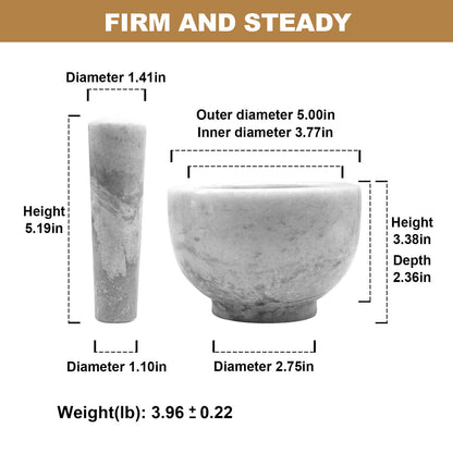 Koville Marble Mortar and Pestle Set 5.0in Grigio Fantasy Grinder Bowl
