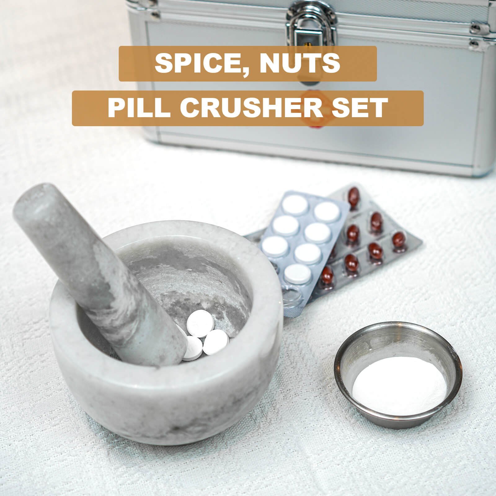 Koville Marble Mortar and Pestle Set 5.0in Grigio Fantasy Grinder Bowl