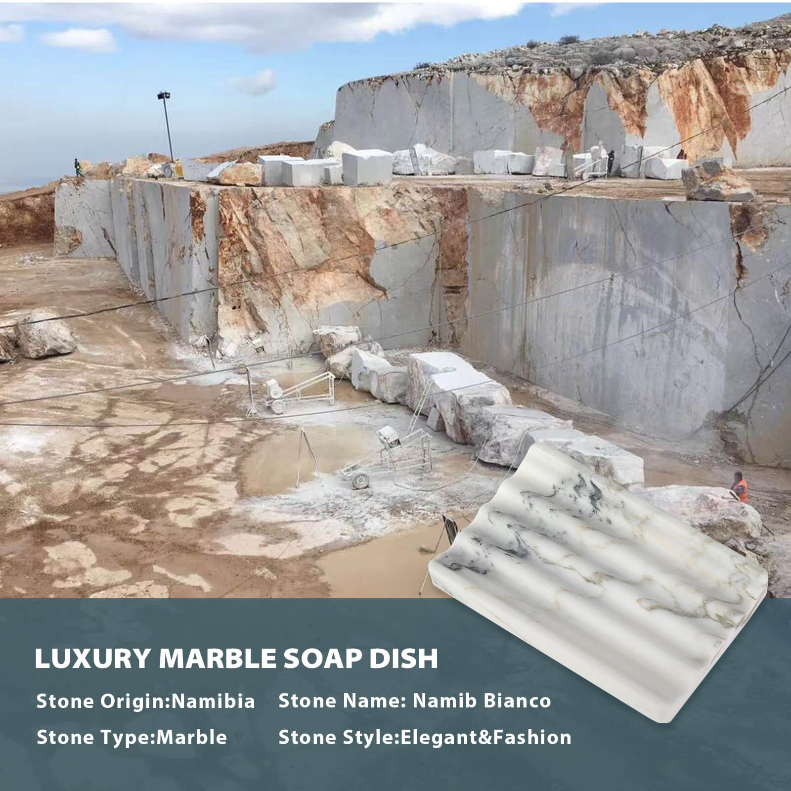 Koville Nuture Marble 2PCS Soap Dish Namib Bianco Soap Holder for Bathroom