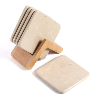 Koville Natural Travertine Square Marble Coasters
