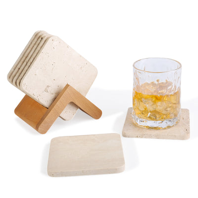 Koville Natural Travertine Square Marble Coasters