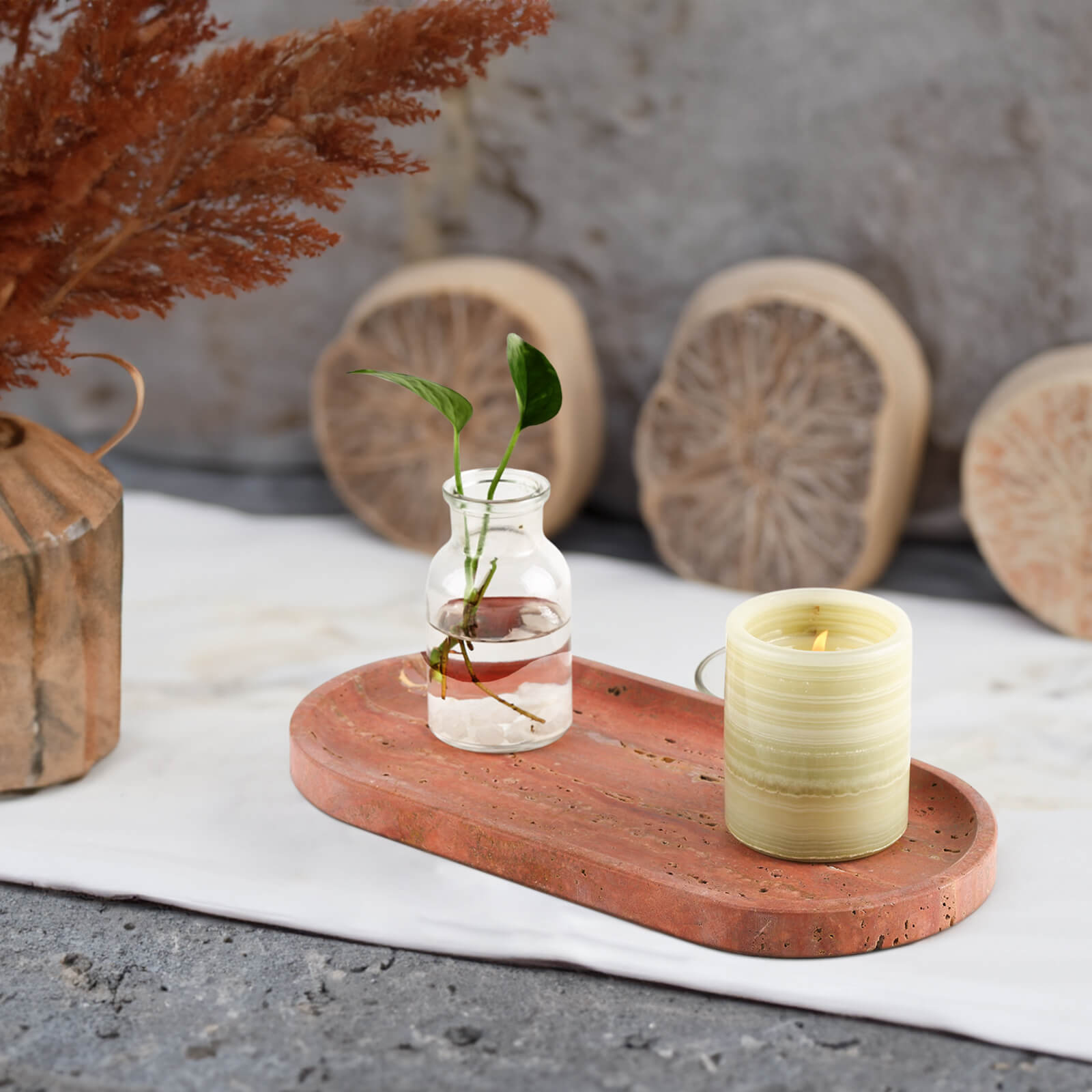 Koville-Travertine-Oval-Tray-12-Decorative-Vanity-Tray-Red-Travertine