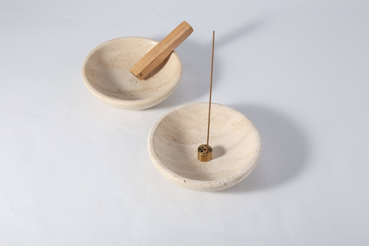 Koville Natural Travertine incense holder with incense stick, D150