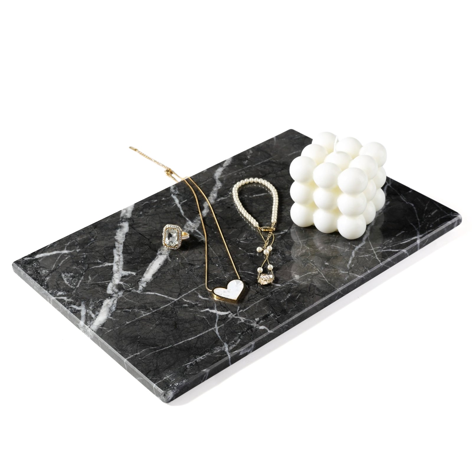 Koville Natural Stone Storage Tray in Grey Emperador, 300 x 200 x 10 mm, product view