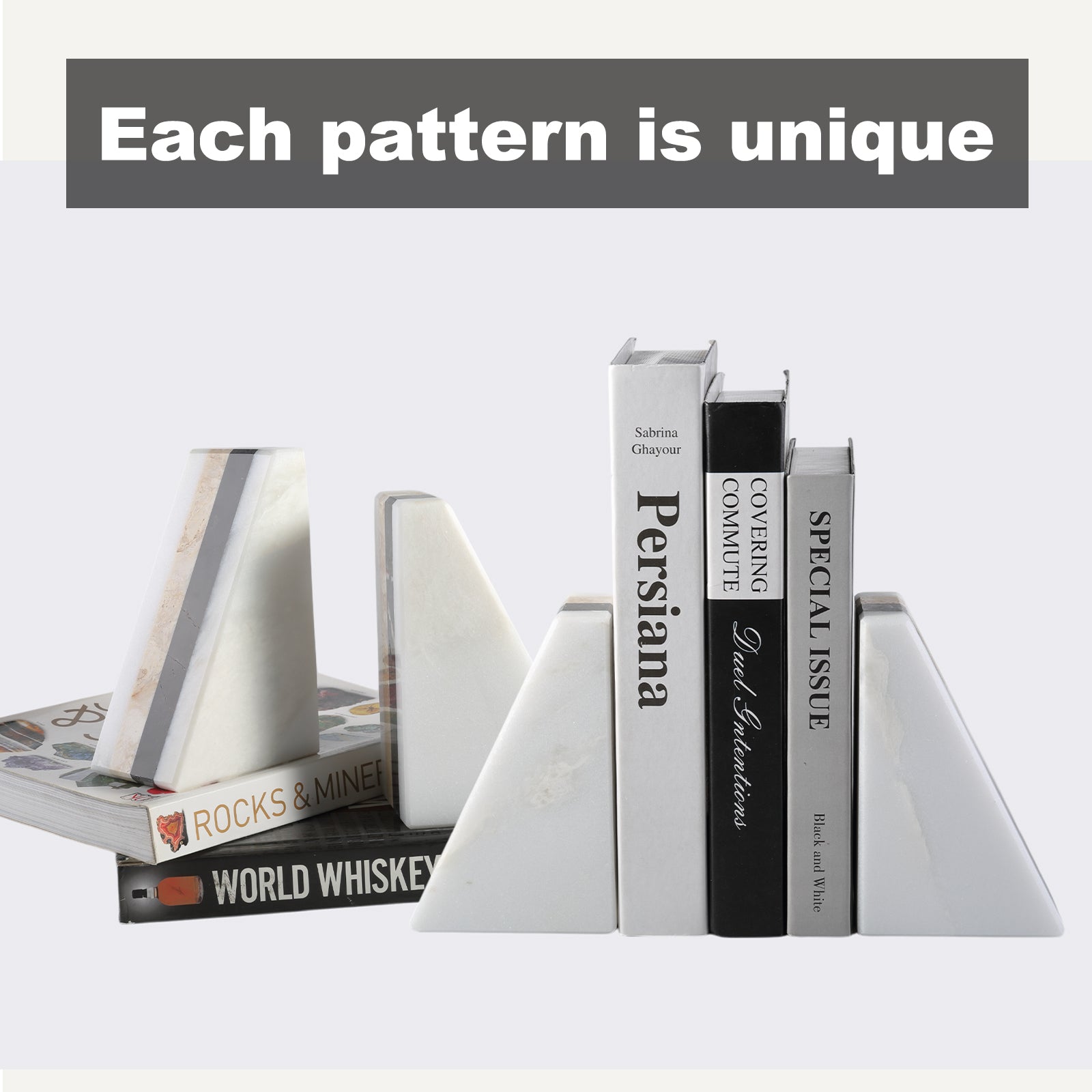 Koville mixed marble trapezoid bookends with four-piece natural stone design