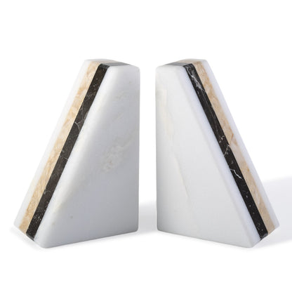 Koville mixed marble trapezoid bookends with four-piece natural stone design