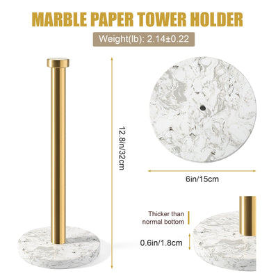 Koville Natural Stone Paper Towel Holder with Gold Metal Rod, 5.9 in Base in natural stone